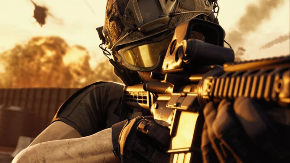 WARDOGS tactical all-out warfare key art with operators, helicopters, and armor at dusk